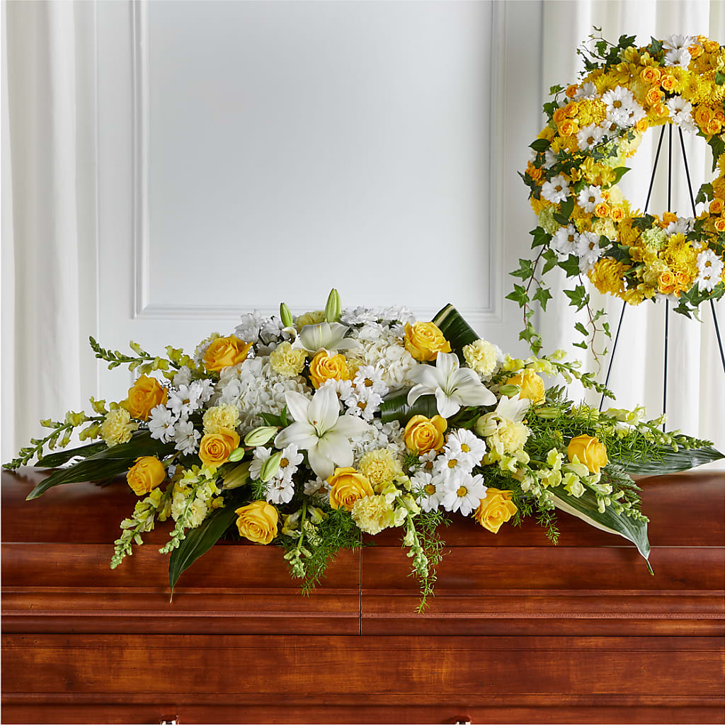 Golden Harmony Casket Spray – Simply Flowers, Moscow TN