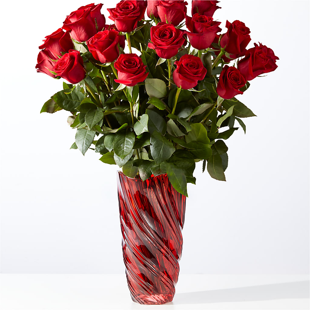 Classic Love Red Rose Bouquet with Luxe Swirl Vase – Simply Flowers, Moscow TN