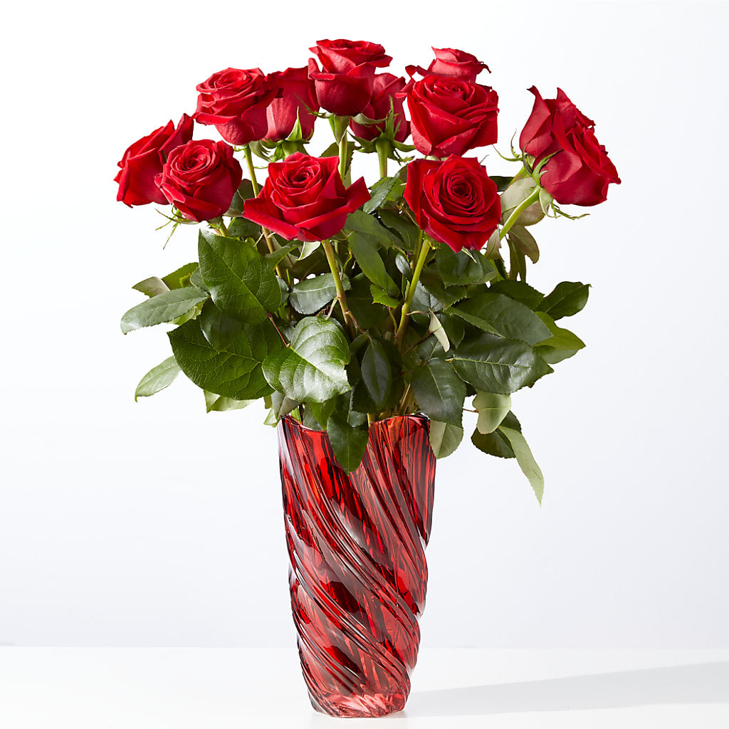 Classic Love Red Rose Bouquet with Luxe Swirl Vase – Simply Flowers, Moscow TN